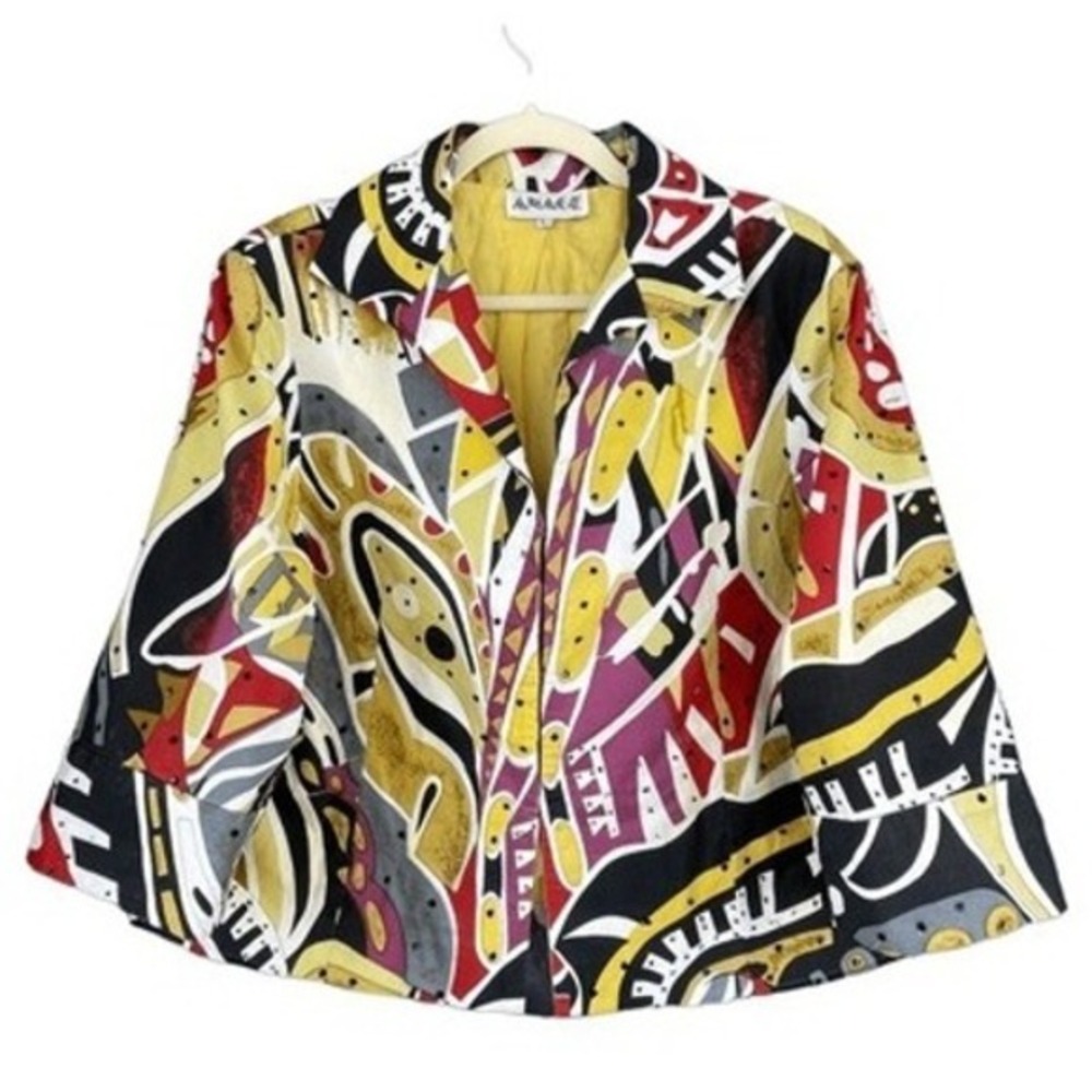 T6 90s Vintage ANAGE Abstract ArtWear Cape Blazer Jacket Avant-Garde Designer